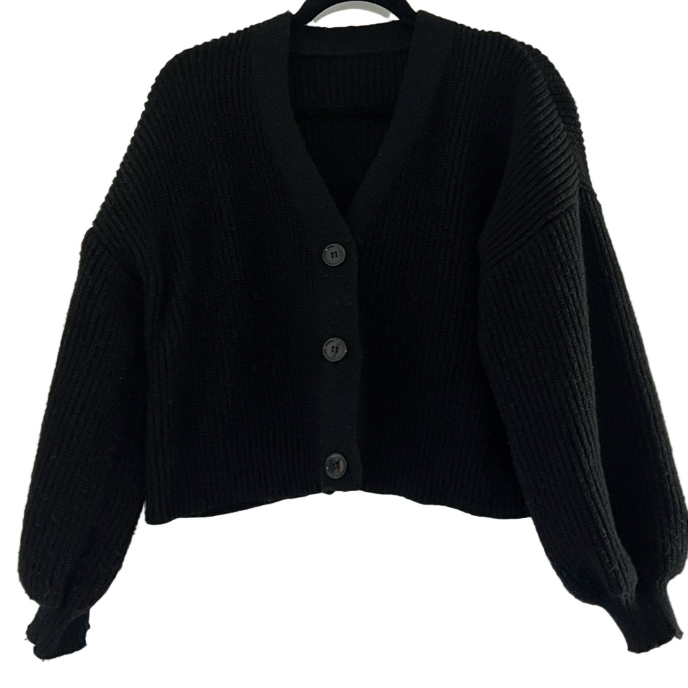 SHEIN Black Button-Up Knit Cardigan